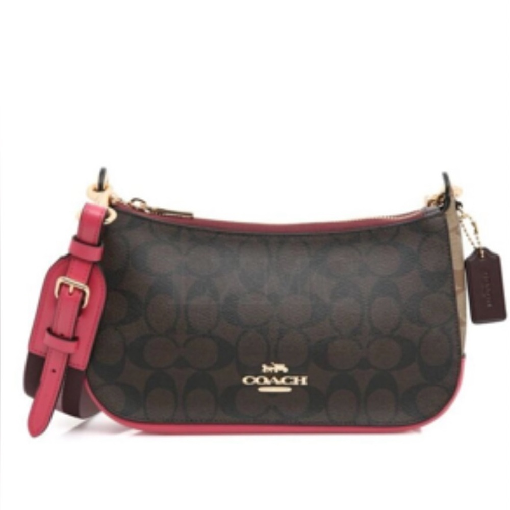 Coach Signature Brown and Pink Shoulder Bag